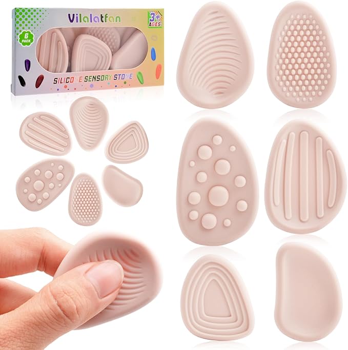 Fidget Toys Sensory Stones for Kids and Adults,6 PCS Texture Worry Stone for Anxiety Autism Teen Calm Down & ADHD Stress Relief,Quiet Fidgets for Classroom Small Prizes Gifts for Travel Toy