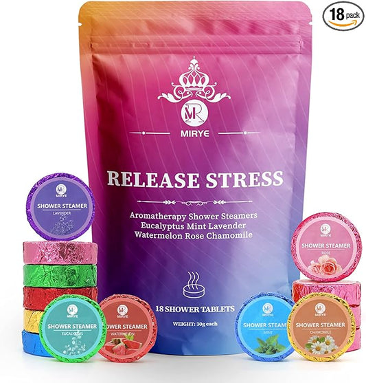 Shower Steamers Aromatherapy, Christmas Gifts for Women or Men, Organic Shower Bombs with Chamomile Rose Lavender Mint Watermelon Eucalyptus Essential Oil, 18-Pack Bath Bombs Birthday Gift
