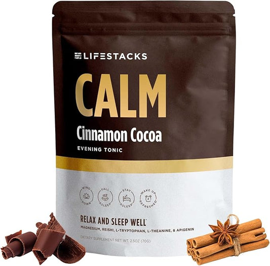 Calm Evening Tonic Sleep Powder - Cinnamon‑Cocoa Nighttime Superfood Drink Mix - Magnesium, L‑Theanine, Reishi Mushroom & L‑Tryptophan for Deep Sleep & Recovery, No Grogginess - 5 Servings