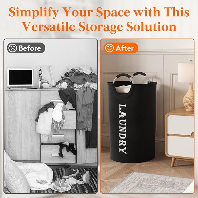 Lifewit 120L 2-Pack Large Laundry Basket, Collapsible Laundry Hamper with Aluminum Handles, Waterproof Freestanding Dirty Clothes Hampers for Laundry Room Bedroom Dorm Bathroom, Black