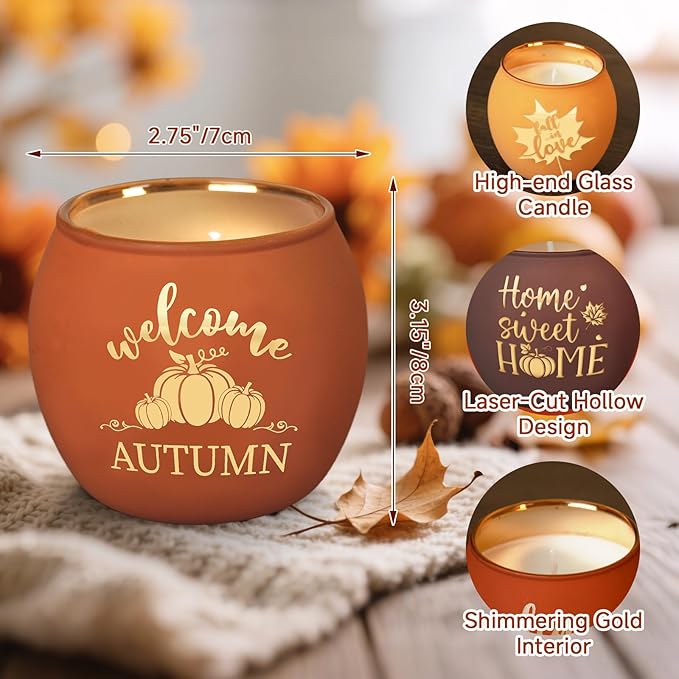 Lanpn Fall Scented Candles Gift Set 4 Pack 16oz Soy Wax Jar Candles Thanksgiving Aromatherapy Candle Autumn Home Table Decor Glass Votive Candle Holder Tabletop Centerpiece Farmhouse Decoration