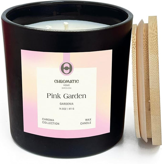 Gardenia Scented Candle for Women, Pink Garden 3-Wick Candle for Home Scented with Gardenia, 14.5 oz Coconut Soy Wax Candle with 60 Hour Burn Time