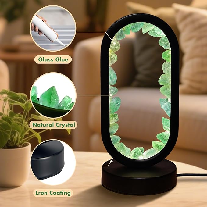 Crystal Night Light,3 Colors Ambient Lighting USB Dimming Healing Crystal Table Lamp,Natural Energy Crystal Decor for Bedroom Home Dating Gift (Green, Ellipse)