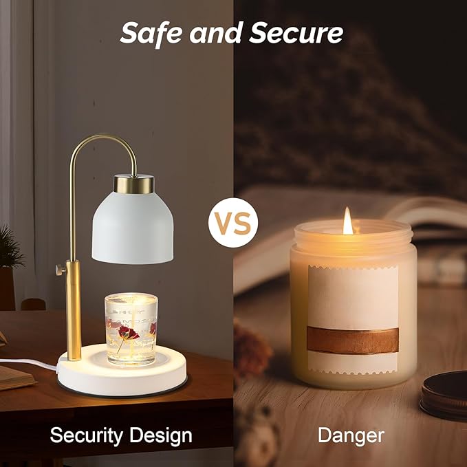 Hasun Candle Warmer Lamp, Safe Electric Candle Warmer Lamp with Timer and Adjustable Height/Heat, 2-8H Timer No Flames Dimmable Scented Candle Lamp for Jar, Candles Warmer with 2 Bulbs (White03)
