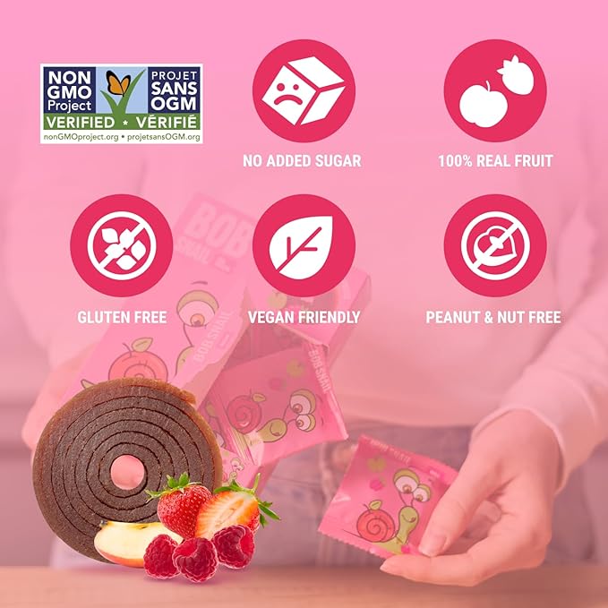 Bob Snail Exotic Mix Fruit Roll Ups – Healthy Sweets, Real Dried Fruits Snacks, No Added Sugar, Vegan, Nut Free, Candy for Adults and Kids – Flavour 50 pcs, 500g (SStrawberry & Raspberry)