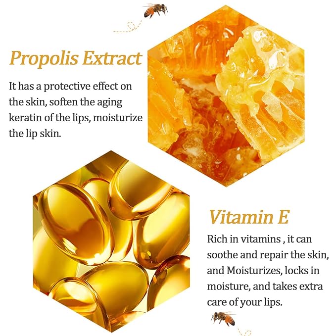 6 PCS Bee Lip Balm Lip Mask Honey Pot, Propolis Lip Mask Overnight Moisturizing Lip Balm with Stick, Sleeping Lip mask Hydrating Prevention Dry & Cracked, Reduce lip Lines