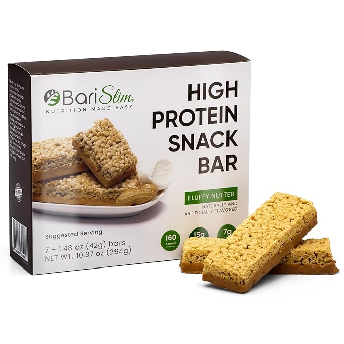 BariSlim High Protein Snack Bar for Bariatric Patients - Nutrient Rich Snack for Post-Surgery Wellness - Ideal for Weight Loss Maintenance & Daily Nutrition | Fluffy Nutter Bar (13 oz)
