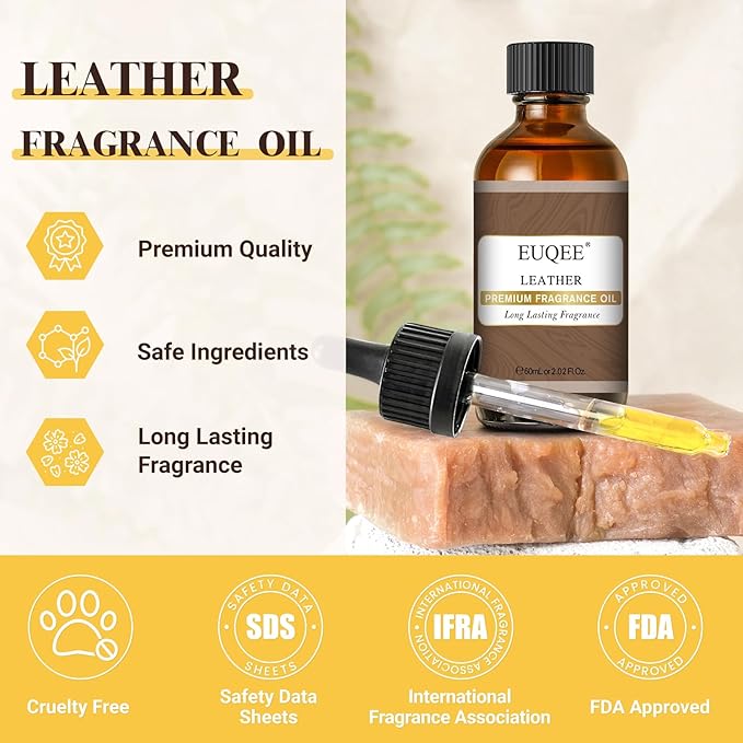 EUQEE Leather Fragrance Oils, 2.02 Fl oz/ 60ml Essential Oils for Diffuser, Candle Making, DIY Soap with Glass Dropper
