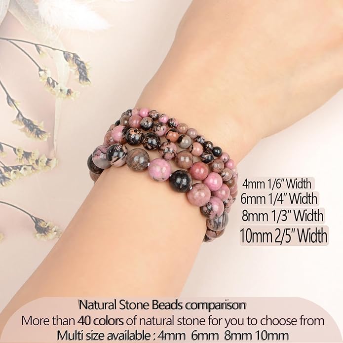 LPBeads Handmade Natural Gemstone Stretch Elastic Bracelet Healing Crystal Round Stone Beads Jewelry Gifts for Women Men