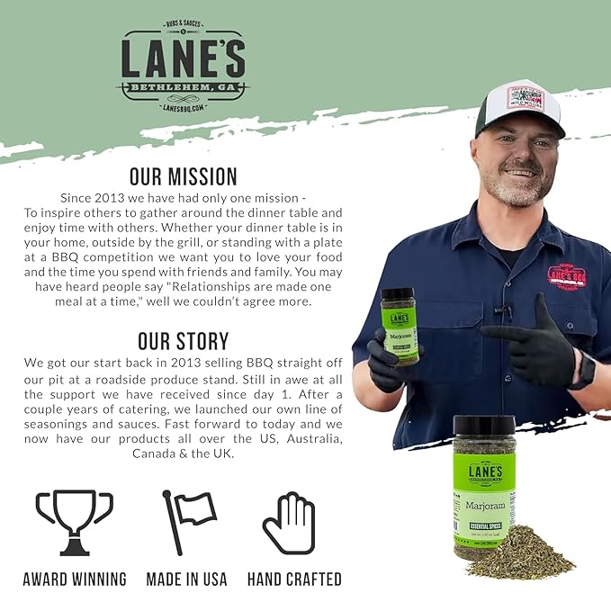 Lane's Dried Marjoram Spice, All-Natural Marjoram Dried Leaves for Meats, Vegetables, and Sauces Marjorams Leaves, Made in USA, 1.76 Oz