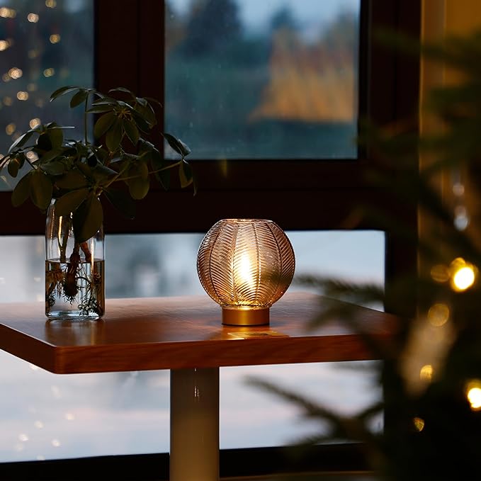 Battery Operated Lamp with Timer, Cordless Table Lamps with Bulb, Battery Powered Light, Small Lamps for Living Room Decorative Bedside for Corner Bedroom-Amber