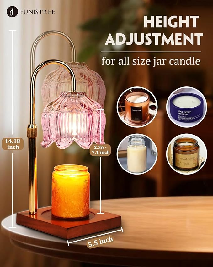 Candle Warmer Lamp with Timer Dimmable, Height Adjustable Birthday Gifts for Women Mom House Warming, Home Decor, Lotus Flower Candle Lamp Warmer 2 Bulbs Inc (Pink)