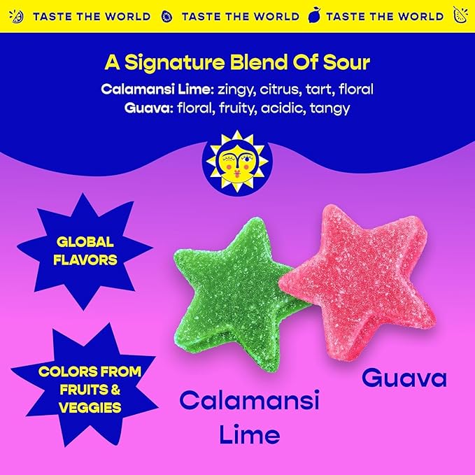 Better Sour Variety Pack, Guava Calamansi, Pomegranate Apricot, and Passion Fruit Sour Gummy Stars, Bold Fruit Flavor, mouthwatering Sour Candy, Vegan and Gluten-Free Treats, 6 Pouch Set