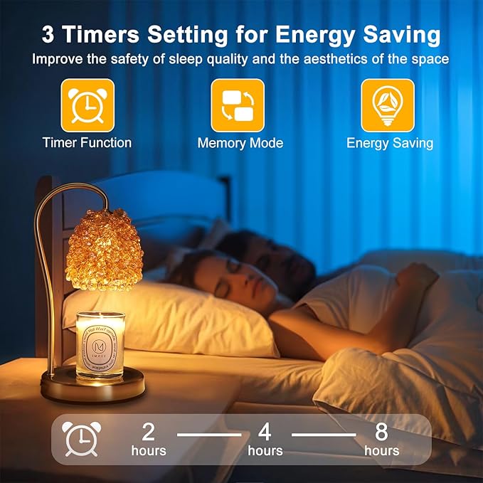 Candle Warmer Lamp with Timer Adjustable - Height Candle Warmer, Dimmer, Crystals Lampshade, Wax Melting Lamps for Home Decor, for Candles in Jars with 2 Bulbs