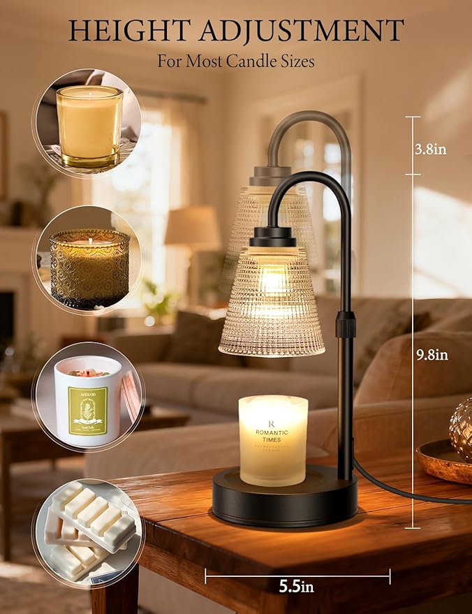 Candle Warmer Lamp with Timer Dimmable, Adjustable Height Wax Melts Warmer for Jar Candles, Housewarming, Birthday, for Women and Mom, Home Decor