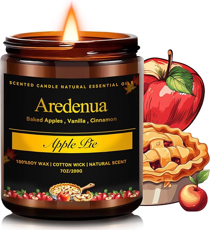 Fall Candles - Apple Pie Candle | Apple Scented Candles for Thanksgiving, 7oz Fall & Winter Soy Candle for Home Scented, 50 Hours Burn Time, Harvest Holiday/Halloween/Autumn Gifts for Women Men