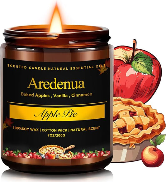 Fall Candles - Apple Pie Candle | Apple Scented Candles for Thanksgiving, 7oz Fall & Winter Soy Candle for Home Scented, 50 Hours Burn Time, Harvest Holiday/Halloween/Autumn Gifts for Women Men