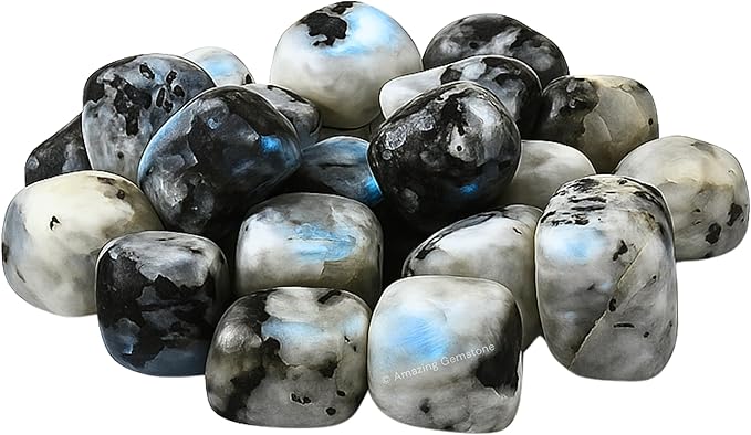 Amazing Gemstone Rainbow Moonstone Crystals and Healing Stones Tumbled - 1 oz Rainbow Moonstone Stone, Healing Stones for Energy Balance, Stress Relief - Premium Polished Gems Rocks for Meditation