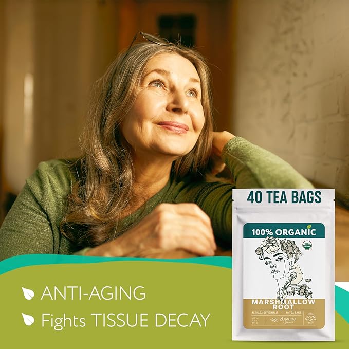 Organic Marshmallow Root 40 Tea Bags – Althaea Officinalis Herbal Tea - Support Throat & Digestive Comfort – Caffeine-Free, Non-GMO