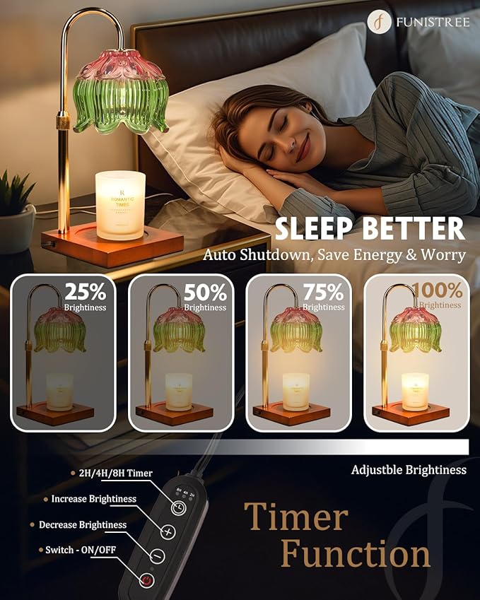 Candle Warmer Lamp with Timer Dimmable, Height Adjustable Birthday Gifts for Women Mom House Warming, Home Decor, Lotus Flower Candle Lamp Warmer 2 Bulbs Inc (Pink Green)