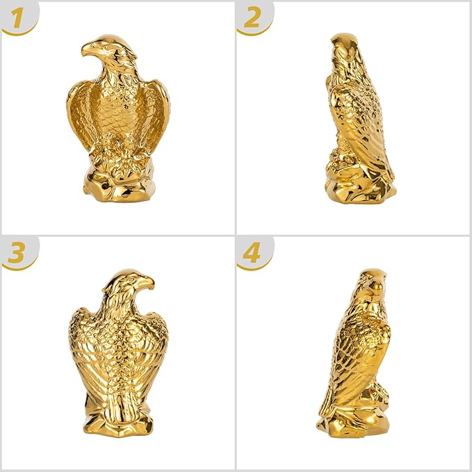 Golden Hawk Statue, Eagle Birds Figurine Home Decor, Modern Elegance Hawk Sculpture Office Home Decoration - Small Mini Wild Animal Gold Eagle for Desktop & Car Visit The Store