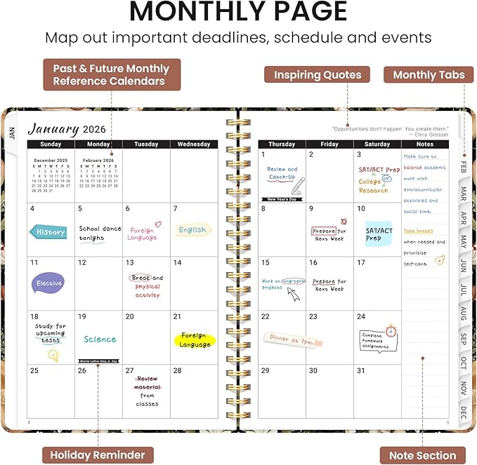 2026 Planner, Monthly and Weekly Calendar Planner for Women, January 2026 - December 2026, Hardcover Pretty 2026 Agenda Planner Book with Tabs, Spiral Bound, Perfect for School Office Home Supplies, 8.5" x 11" - Mushroom