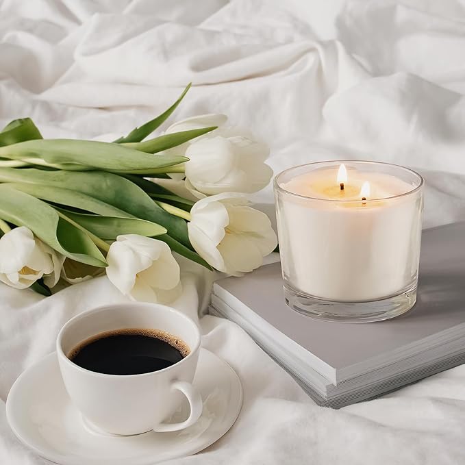 12 OZ Thick Candle Jars for Making Candles 12 Pcs, Empty Jars with Wood Lids for Spice Jars, Sample Container, Matte White