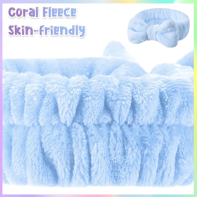 WILLBOND 48 Pieces Pastel Spa Headband Bulk Flannel Bow Hair Band Fluffy Plush Facial Makeup Headband for Women Washing Face Spa Shower Cleansing