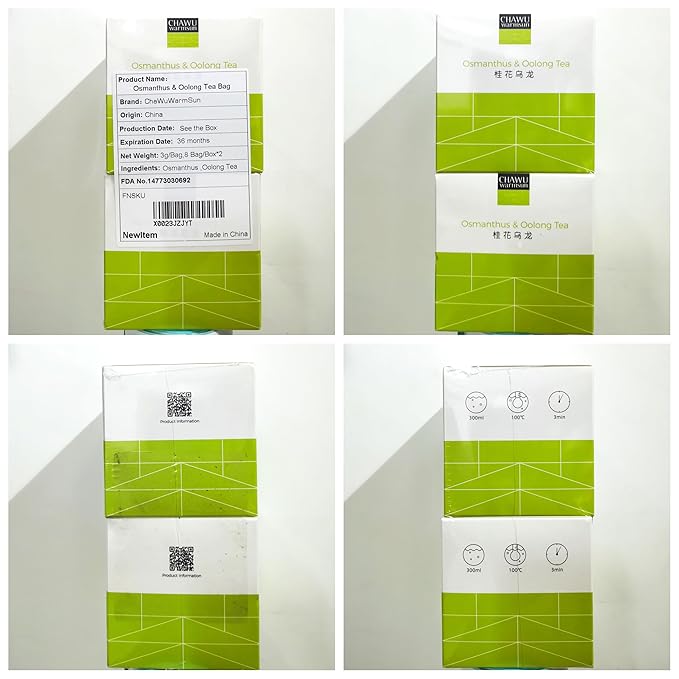 ChaWuWarmSun Osmanthus & Oolong Tea Bags,16 Tea bags,8 Count/Box(Pack of 2),Natural Osmanthus with Light Roasting TieGuanYin Oolong Tea Loose Leaf