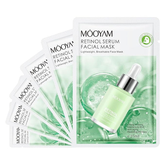 6 Pack Retinol Serum Sheet Masks,Facial Masks Skincare for Women,Hydrating & Moisturizing Face Masks for All Skin Types,Smooth,Nourishing,Lightweight