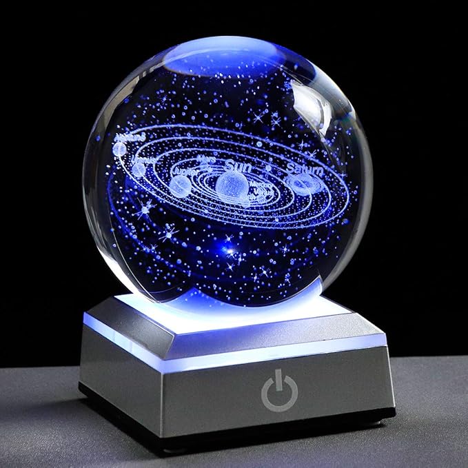 3d Solar System Model Crystal Ball 80mm 3.15inch - Outer Space Astronomy Gifts Room Decor Crystal Sphere Unique Gifts For Men Him Best Birthday Dad Physics Science Teacher Night Light Planet Lamp