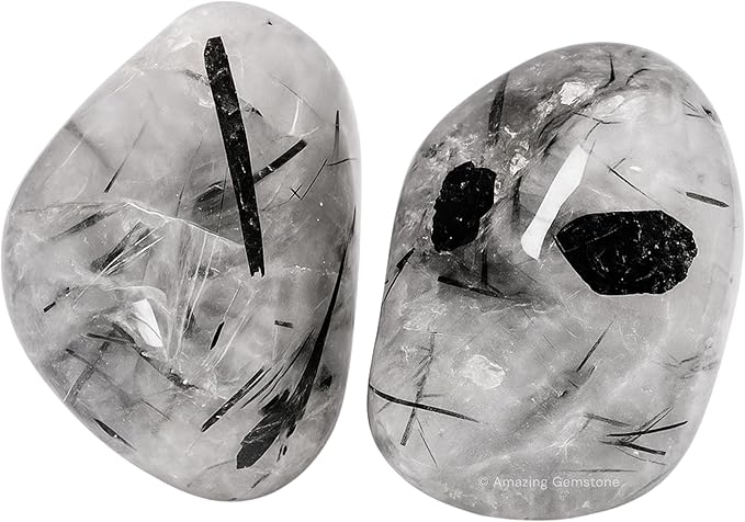 Amazing Gemstone Black Rutilated Quartz Crystals and Healing Stones Tumbled - 1000+ Carats, Healing Stones for Energy Balance, Premium Polished Gems Rocks for Meditation and Wellness