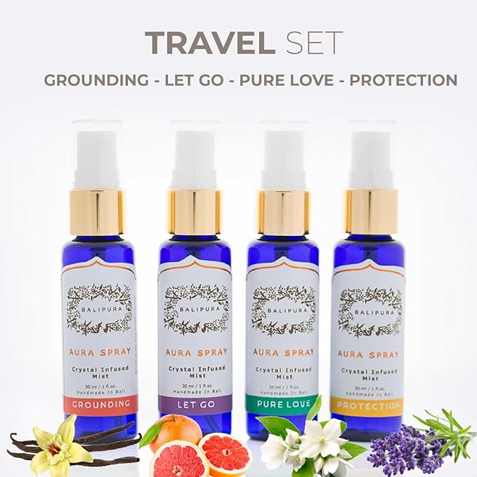 BALIPURA - 4 pc Variety Aura Cleansing Sprays Infused with Crystal - Organic Essential Oils - 30ml Each