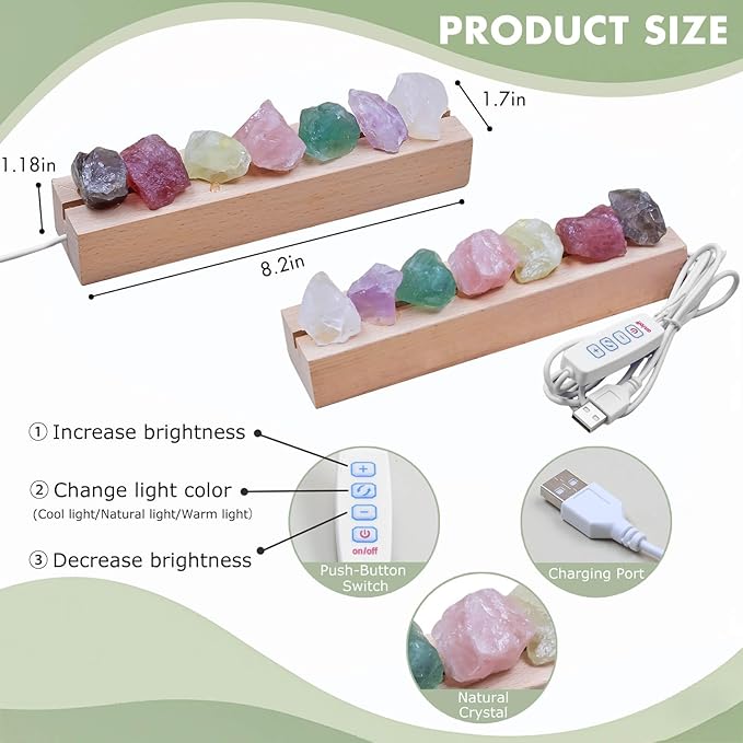 Healing Crystal Night Light,7 Chakra Stones Bedside Lamp,Mood Light with Wooden LED Light Base,Healing Stones Positive Energy Night Light for Home Decor Gifts (Plug-in)