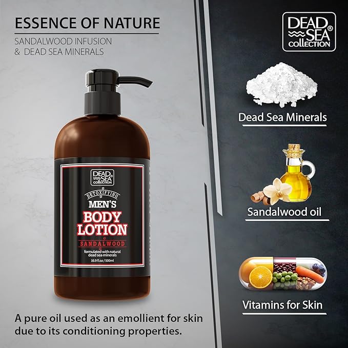 Dead Sea Collection Sandalwood Men's Body Lotion - Sandalwood Oil and Dead Sea Minerals - Maximum Hydration Nourishing Moisturizing Lotion for Men - 16.9 Fl Oz Bottle