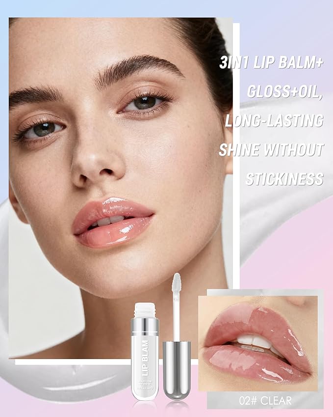 Clear Lip Gloss Oil, Transparent Hydrating Lip Tint Stain, Sheer Lip Treatment Moisturizer, Moisturizing Lip Tint Balm Lipstick Lipgloss, Glow Reviver Lip Care Oil, Christmas Makeup Gift for Women-02