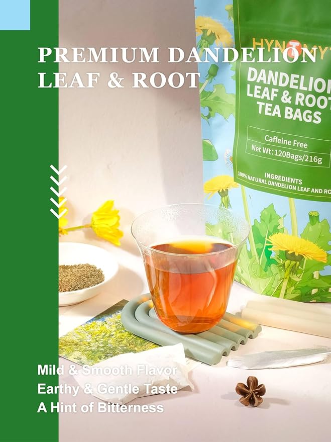 HYNTMYT Dandelion Leaf & Root Tea, Natural Roasted Dandelion Root, Mild & Earthy Taste, Caffeine Free, 120 Count