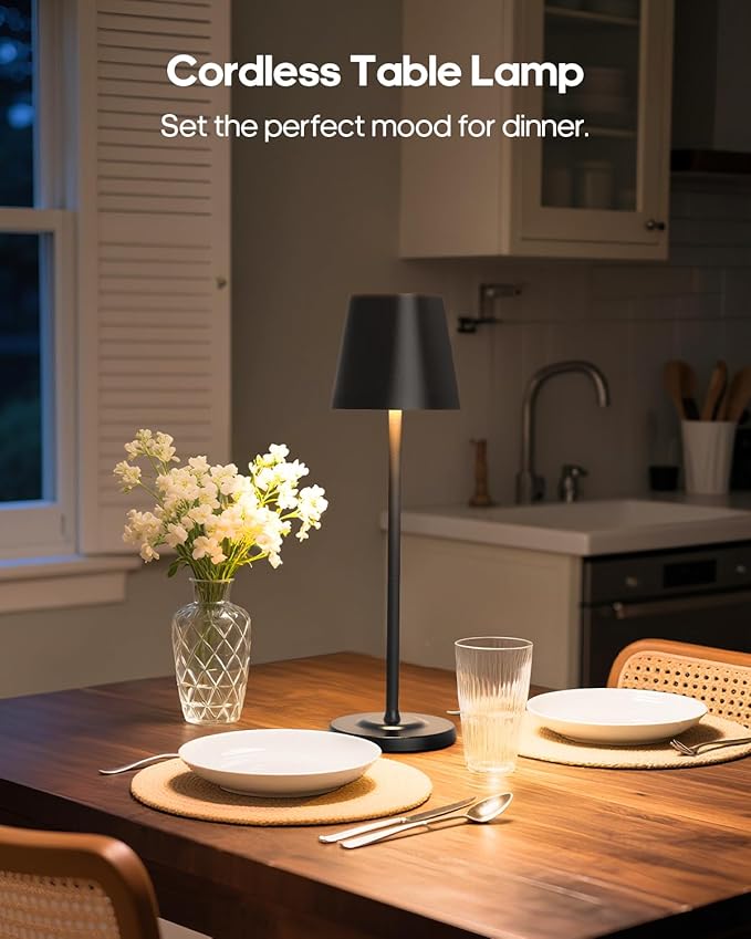 LED Cordless Table Lamp Rechargeable, 3-Height Adjustable, 5500mAh Battery Operated Lamp, 3-Color Dimming Touch Lamp, Portable Lamp for Dining, Bedroom,Camping, Outdoor, Indoor(Black 2 Pcs)