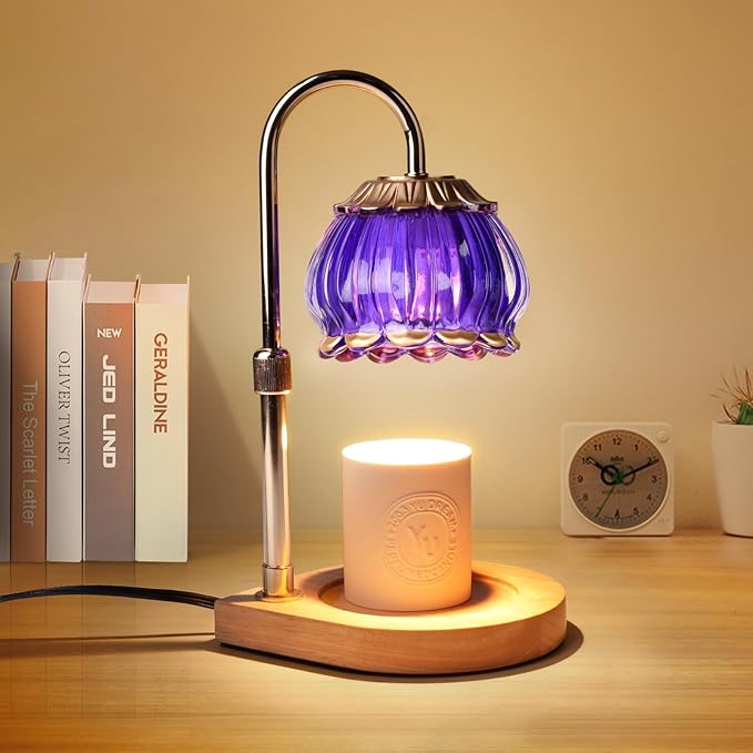 Candle Warmer Lamp with Timer, Adjustable Height Dimmable Candle Warmer Light, Gift for Women Glass Shade Electric Jar Candle Warming Lantern,Home Decor Cozy House Warming Gifts,Purple