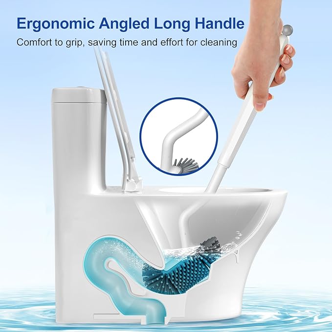 HAMITOR Toilet Bowl Brush Holder Set: 2Pack Deep Cleaning Silicone Toilet Scrubber Under Rim with Curved Bristle for Bathroom Dead Corner Clean - Modern Rv Decorative Accessories