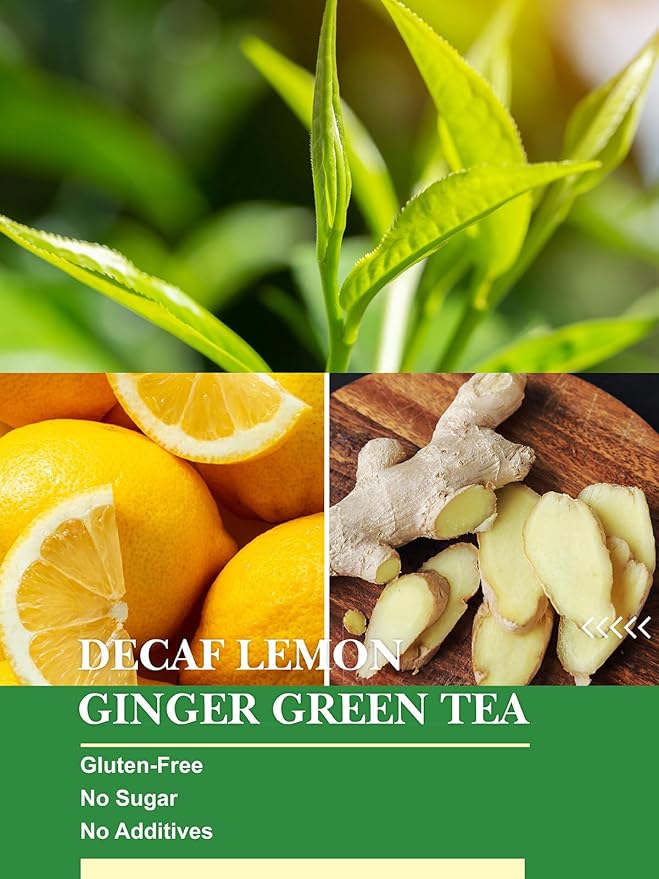 HYNTMYT Decaffeinated Lemon Ginger Green Tea Bags, CO₂ Decaf Green Tea with Lemon and Ginger, Refreshing and Revitalizing, 120 Count