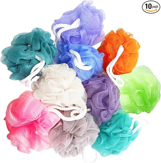 10 Pack of Bath Loofah Shower,Small Size Sponge Pouf Body Scrubber Exfoliator Scrubber Ball,Mesh Bath and Shower Sponge for Kids Women Men Body Wash Bathroom