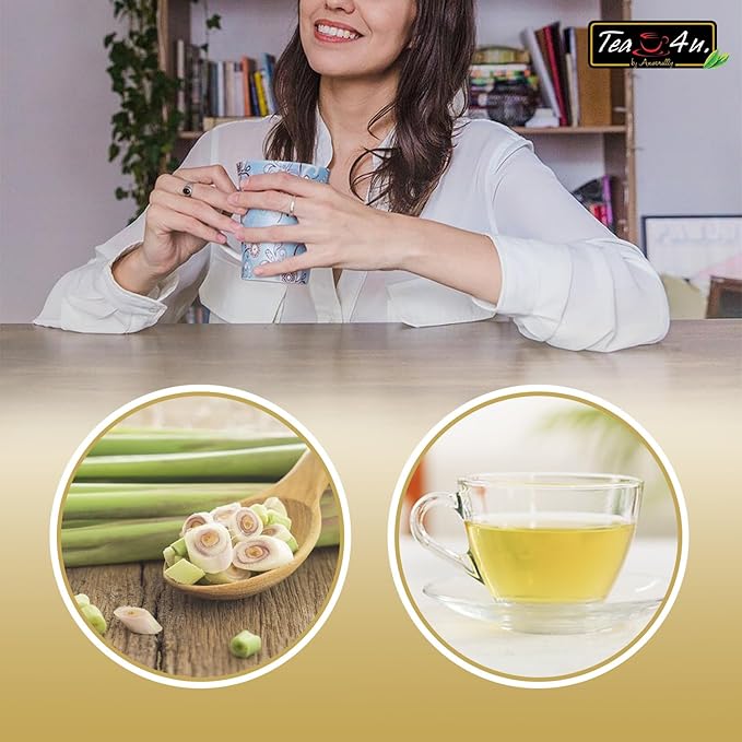 TEA 4U. BY ANVERALLY Lemongrass Herbal Tea Bags - 25 Count (Caffeine Free, Soothing Brew, Authentic & Fresh Flavor)