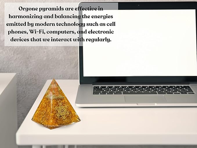 Amazing Gemstone Organite Orgone Pyramid Extra Large 105 MM - Orgone Energy Pyramid with Citrine Crystals and Healing Stone - Orgonite Pyramids Crystals and Positive Energy