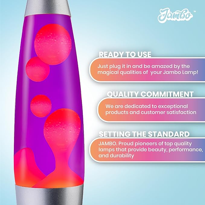 JAMBO 16" Beautiful Lamp- Purple with Pink Wax, Relaxing Liquid Light, Night Light Nightlight, Home Decor Living Room Office Bedroom Lamp for Adults Teens Kids, Magma Motion