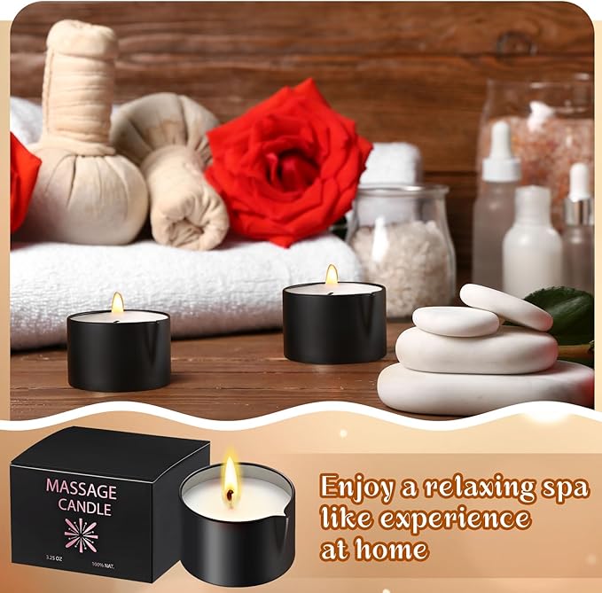 Nuanchu 6 Pcs Massage Oil Candle, 2.35 oz Ignite Low Temp Scented Body Oil Candles for Massage Therapy Soy Based Christmas Home Gift Spa Use 6 Scent