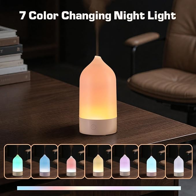 Essential Oil Diffuser, 120ml 3-in-1 Aromatherapy Diffuser Small Ultrasonic Cool Mist Humidifier with 7 Color Changing Night Lights, Quiet Sleep Auto Shut-Off Function for Home Office Yoga