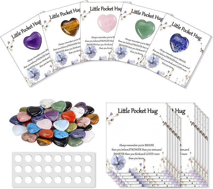 40 Sets Bulk Little Heart Rocks Worry Stones Pocket Hug Token Gift Card for Friends Funeral Celebration of Life Favors Encouragement Gifts for Women Adults Party Favors