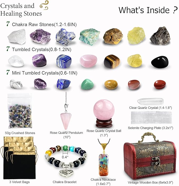 Healing Crystals Set, 28 Pcs Crystals and Healing Stones 7 Chakra Stones Kit for Beginners Raw Protection Reiki Spiritual Energy Meditation Natural Gem with Wooden Box, Crystals Gifts for Women