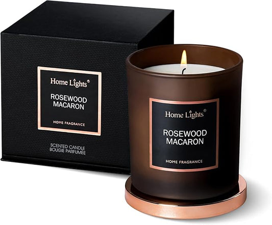 HomeLights Luxury Scented Candle, Natural Soy Wax, Home Fragrance Decor Gift, Rosewood Macaron, Medium Jar